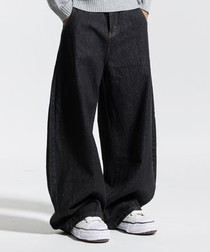 행커치프 와이드 벌룬 커브드 팬츠 블랙