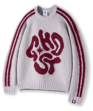 모헤어 그래픽 래글런 트랙 부클 니트 GKM-159_그레이