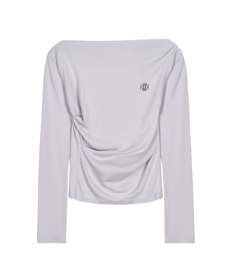 SHIRRING DRAPE BOAT NECK TOP_LIGHT PURPLE