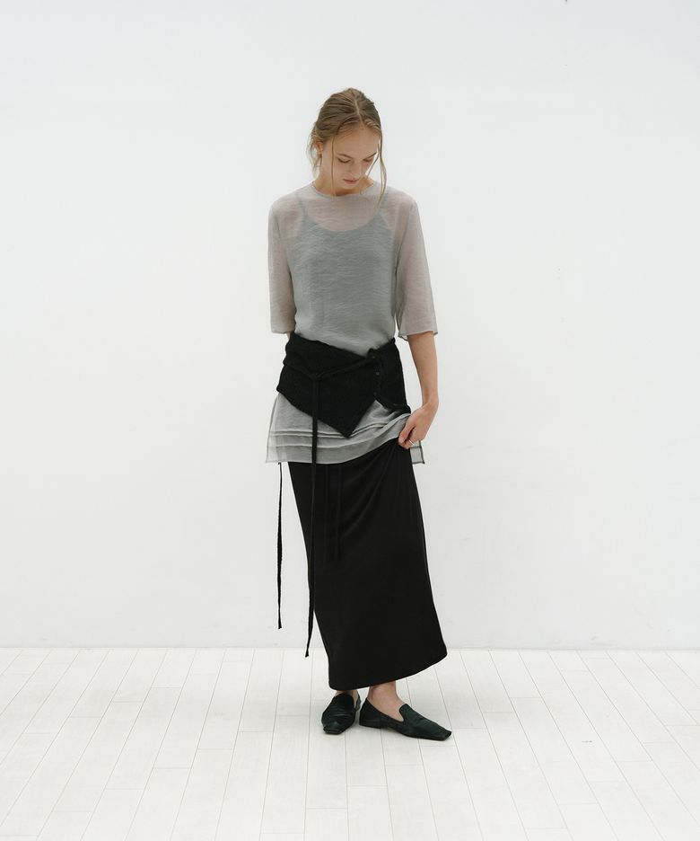 HALF SLEEVE SHEER DRESS [GREY]