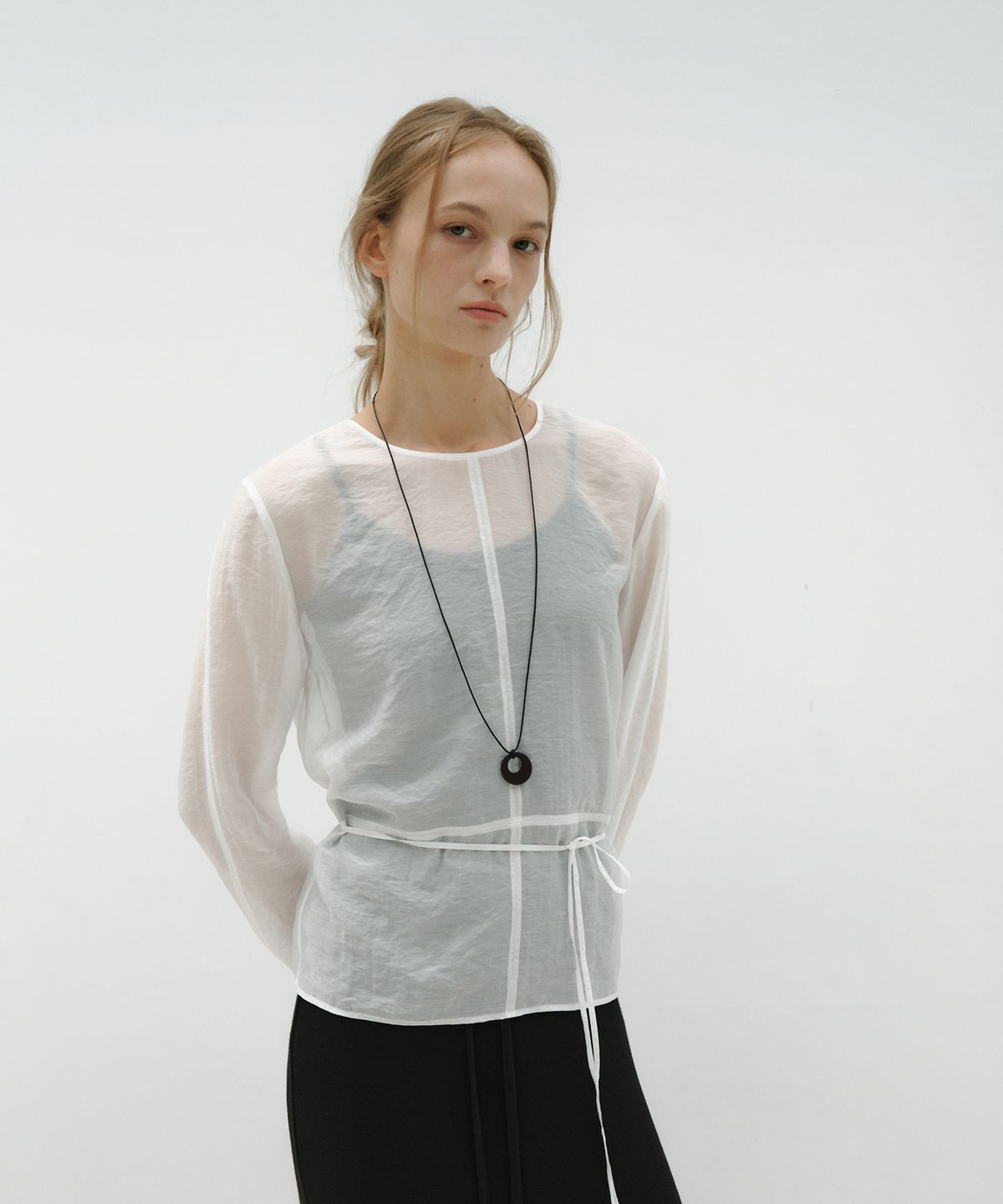 로우타이드(LOW TIDE) SHEER STITCHED BLOUSE [WHITE]