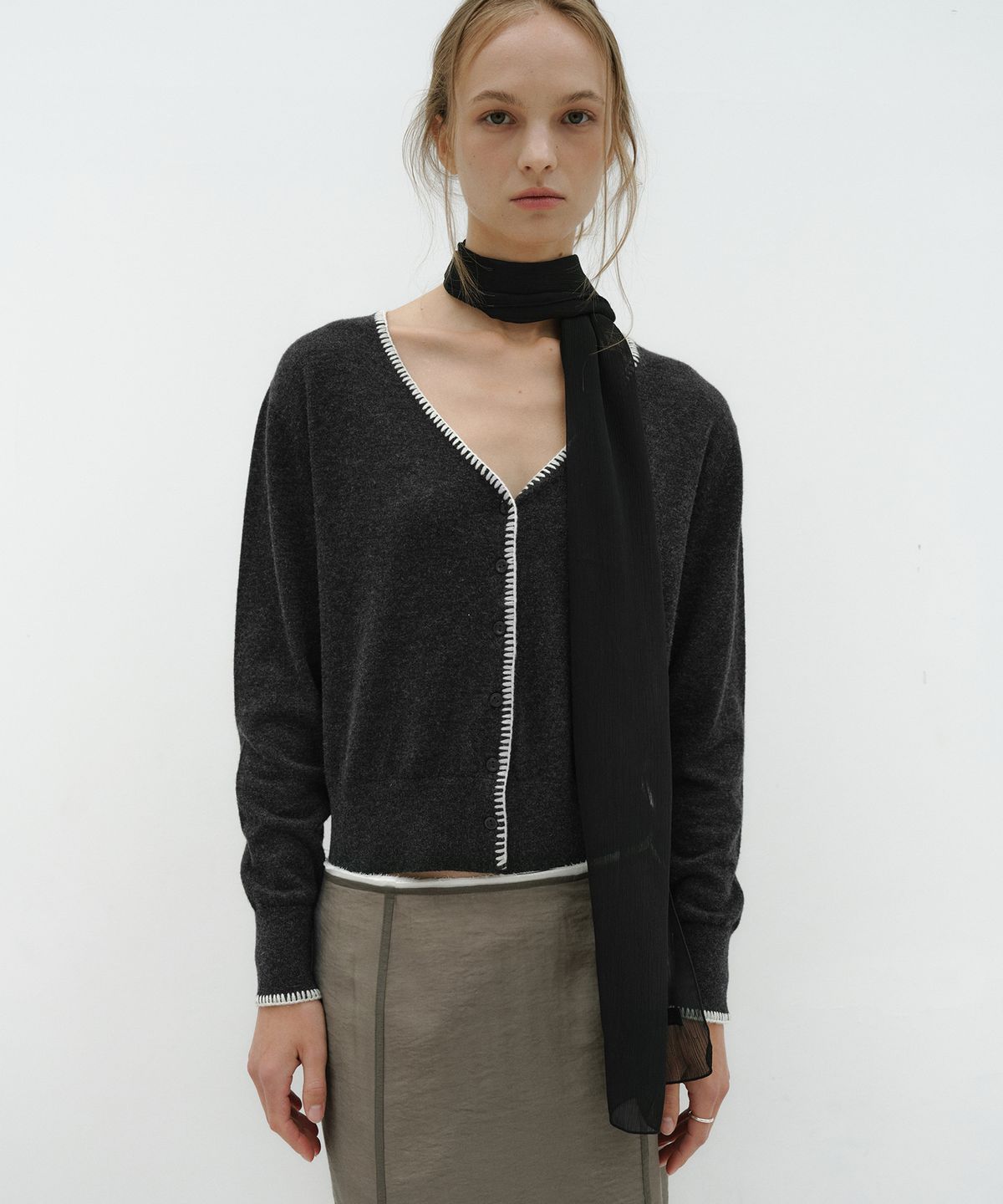 로우타이드(LOW TIDE) HAND STITCH CARDIGAN [CHARCOAL]