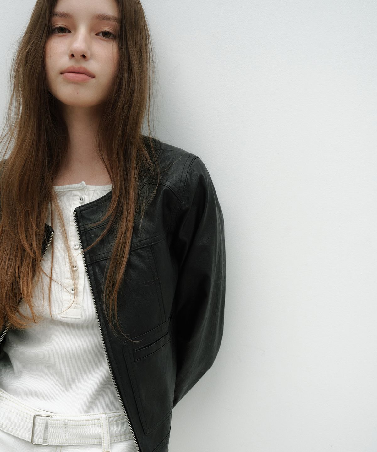 로우타이드(LOW TIDE) LEATHER ZIP-UP JACKET [BLACK]