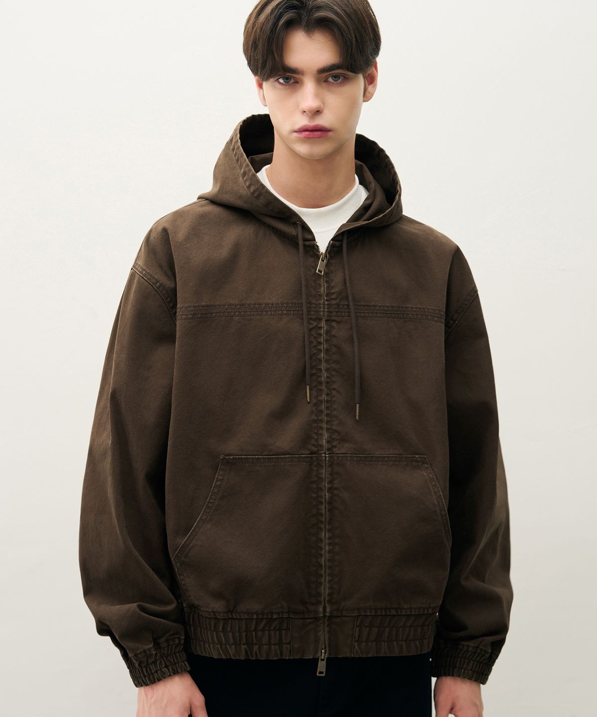 드로우핏(DRAW FIT) 워시드 오버 데님 후드 집업 자켓 [VINTAGE BROWN]