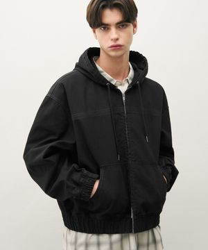 워시드 오버 데님 후드 집업 자켓 [LOW BLACK]