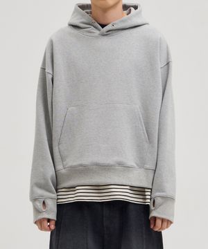 코어 크롭 핑거 홀 후드 [멜란지 그레이]