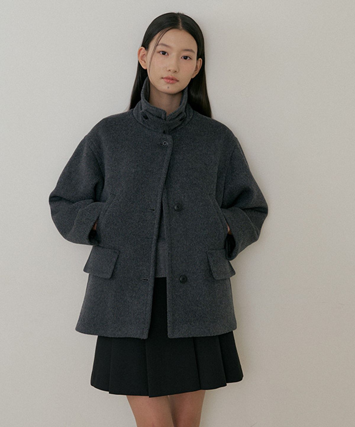 링서울(LINGSEOUL) standard wool half coat-charoal