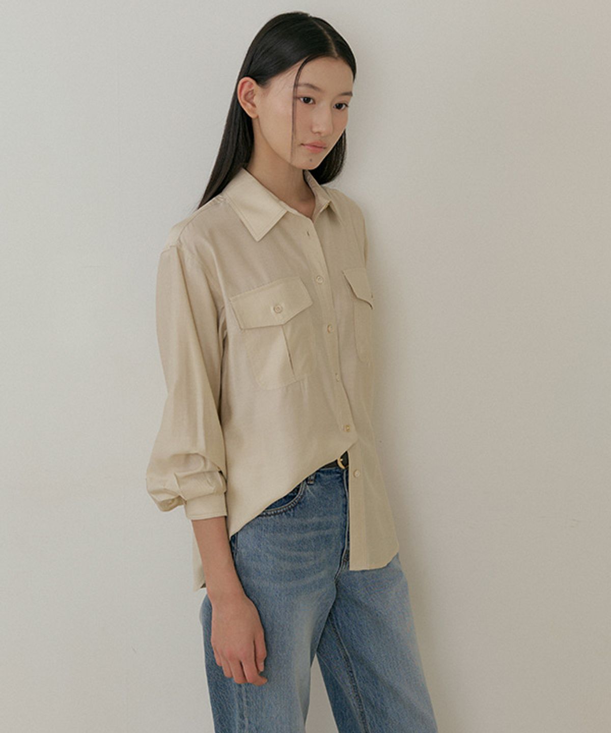 링서울(LINGSEOUL) sheer pocket shirt-beige