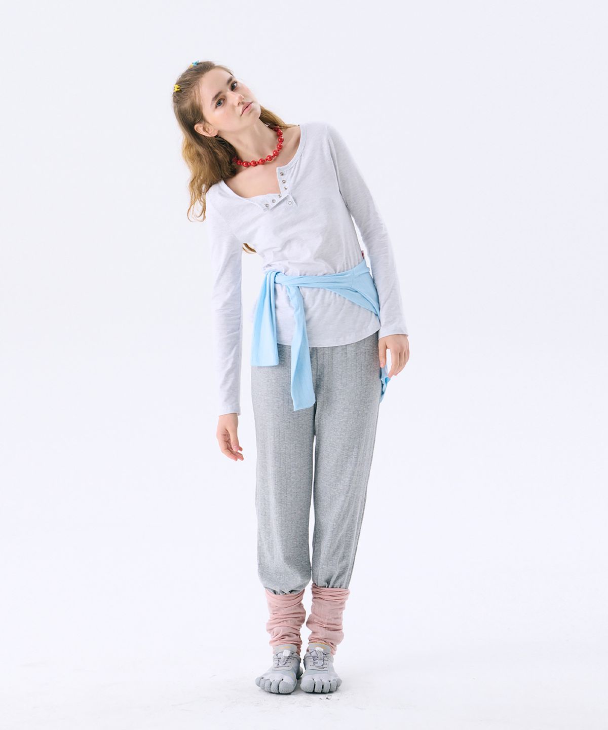 준준스페이스(JUNEJUNE SPACE) Eyelet Jersey Pants_Grey(아이릿 저지 팬츠_그레이)