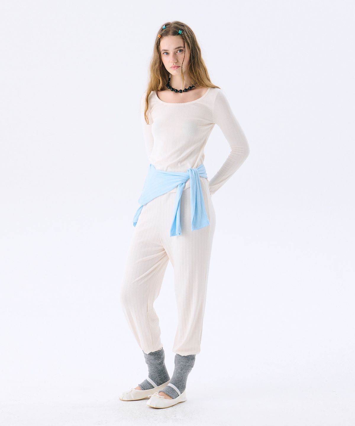 준준스페이스(JUNEJUNE SPACE) Eyelet Jersey Pants_Cream(아이릿 저지 팬츠_크림)