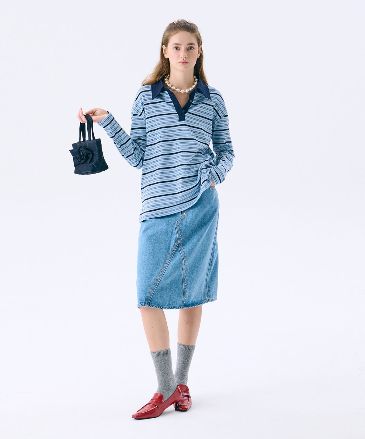 준준스페이스(JUNEJUNE SPACE) Regular Fit Rugby T_Light Blue(레귤러 핏 럭비 티셔츠_라이트 블루)