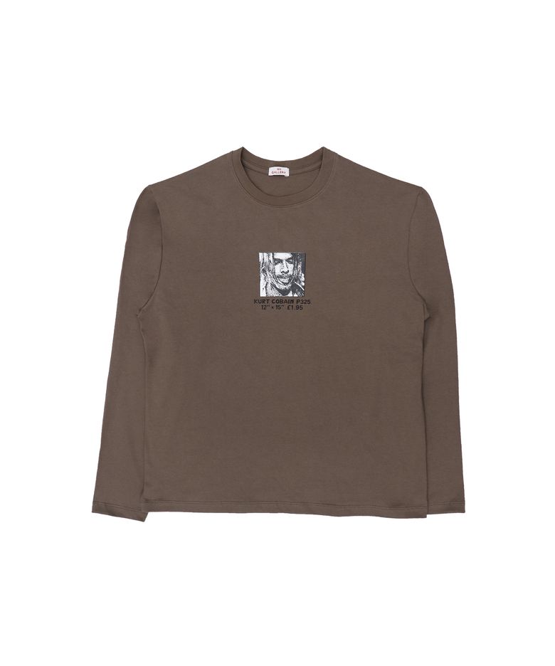 Kurt Cobain Portrait Long Sleeve T-Shirts - Brown