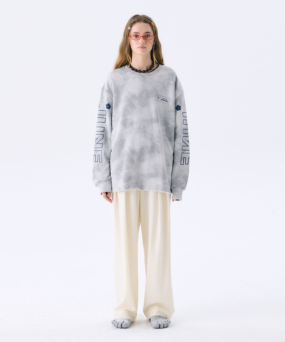 준준스페이스(JUNEJUNE SPACE) Washed Printed Sweat T_Grey(워시드 프린트 스웨트 티셔츠_그레이)