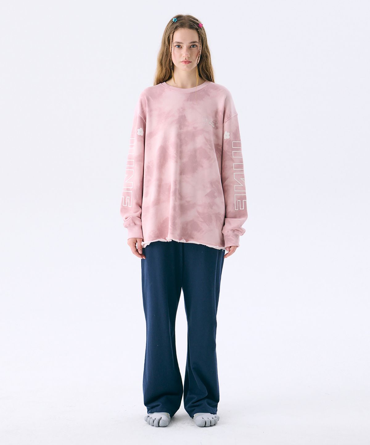 준준스페이스(JUNEJUNE SPACE) Washed Printed Sweat T_Pink(워시드 프린트 스웨트 티_핑크)