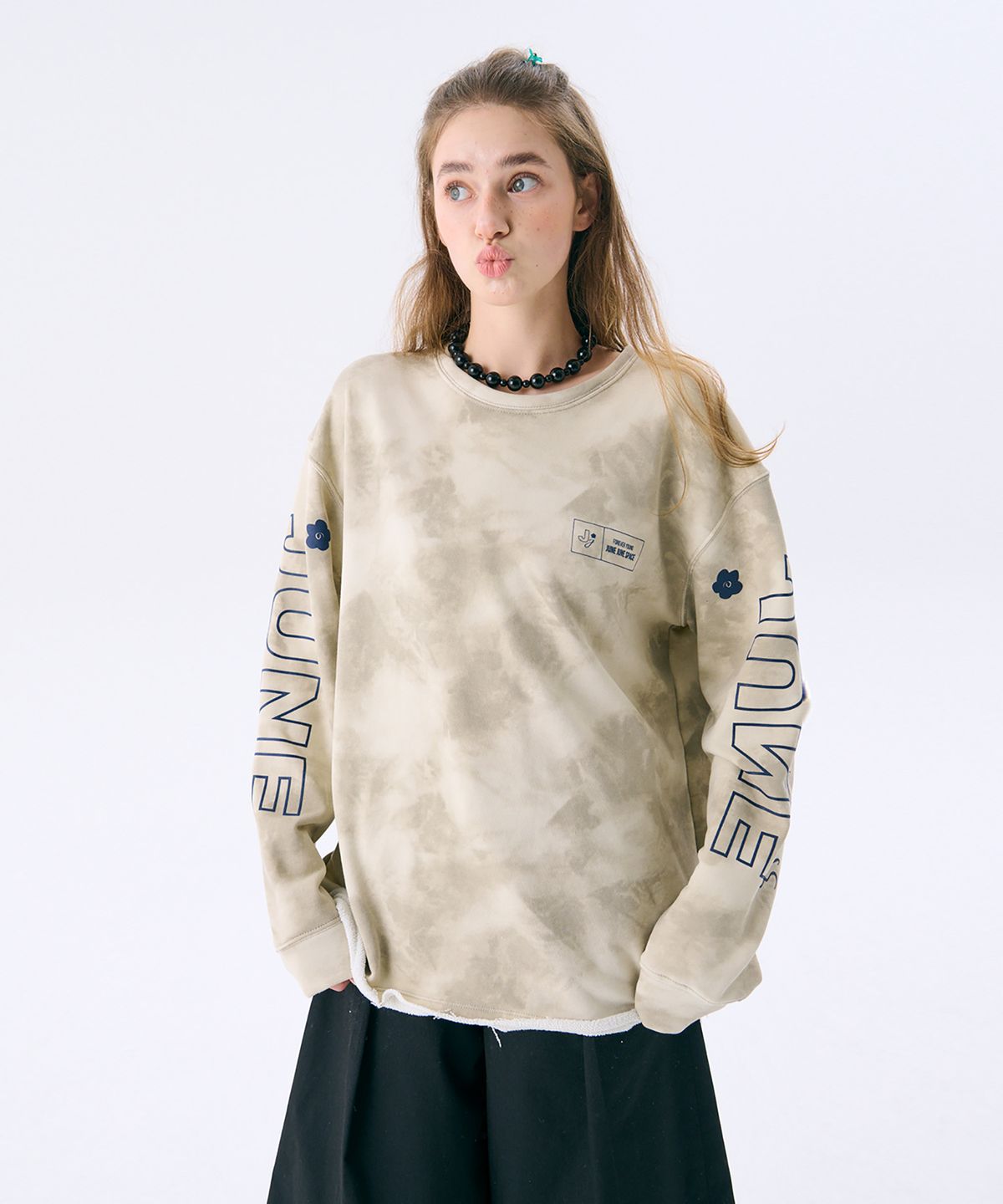 준준스페이스(JUNEJUNE SPACE) Washed Printed Sweat T_Beige(워시드 프린트 스웨트 티셔츠_베이지)