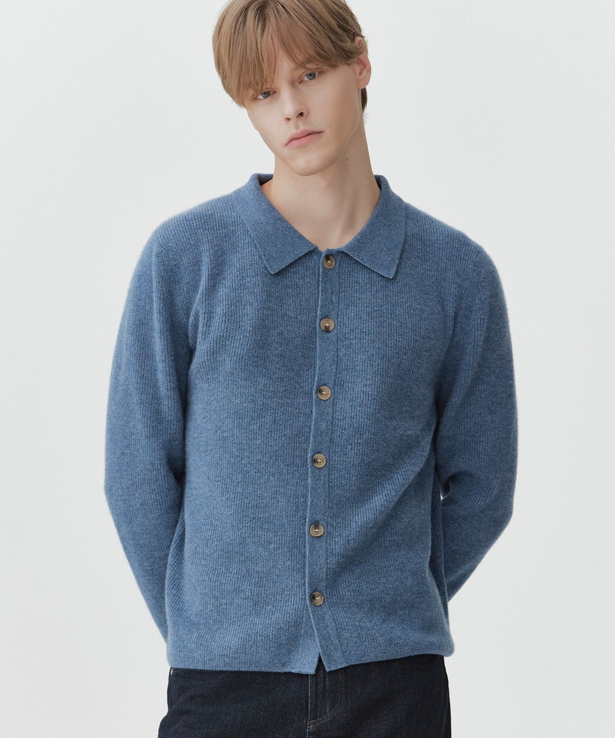 주느세콰(JE NE SAIS QUOI) [Uni] 립 카라 캐시미어 가디건_ 그레이블루