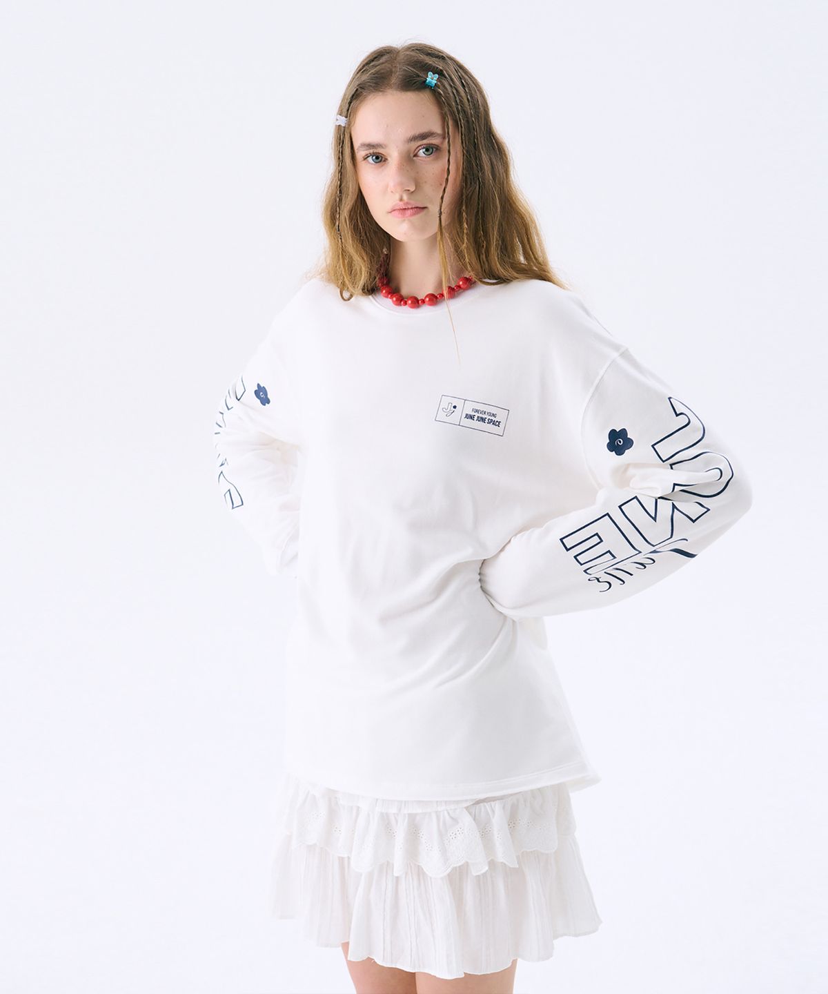 준준스페이스(JUNEJUNE SPACE) Printed Sweat T_White(프린트 스웨트 티셔츠_화이트)