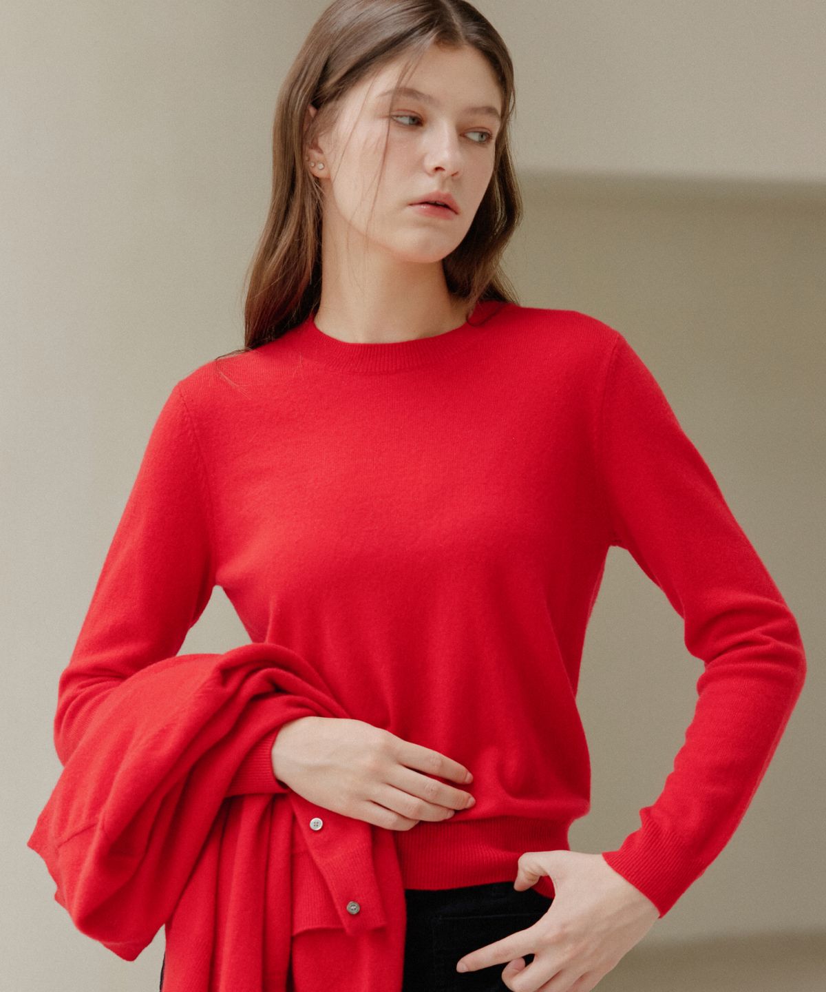 주느세콰(JE NE SAIS QUOI) [100% Cashmere] 시그니처 크루넥 캐시미어 풀오버_ 레드