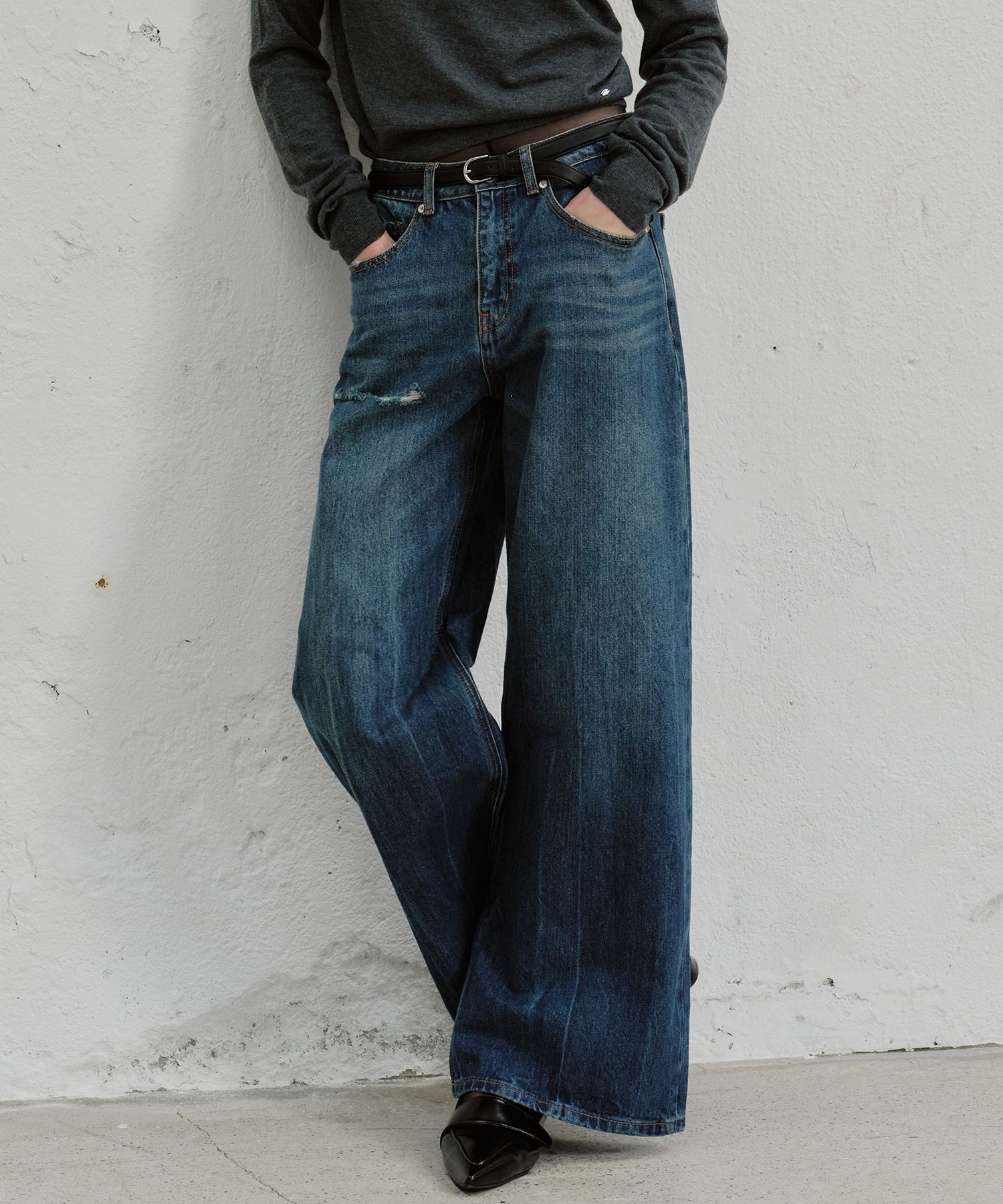 MUSINSA | PLAC WOMEN Washed Wide Denim Pants M43 Mid Blue