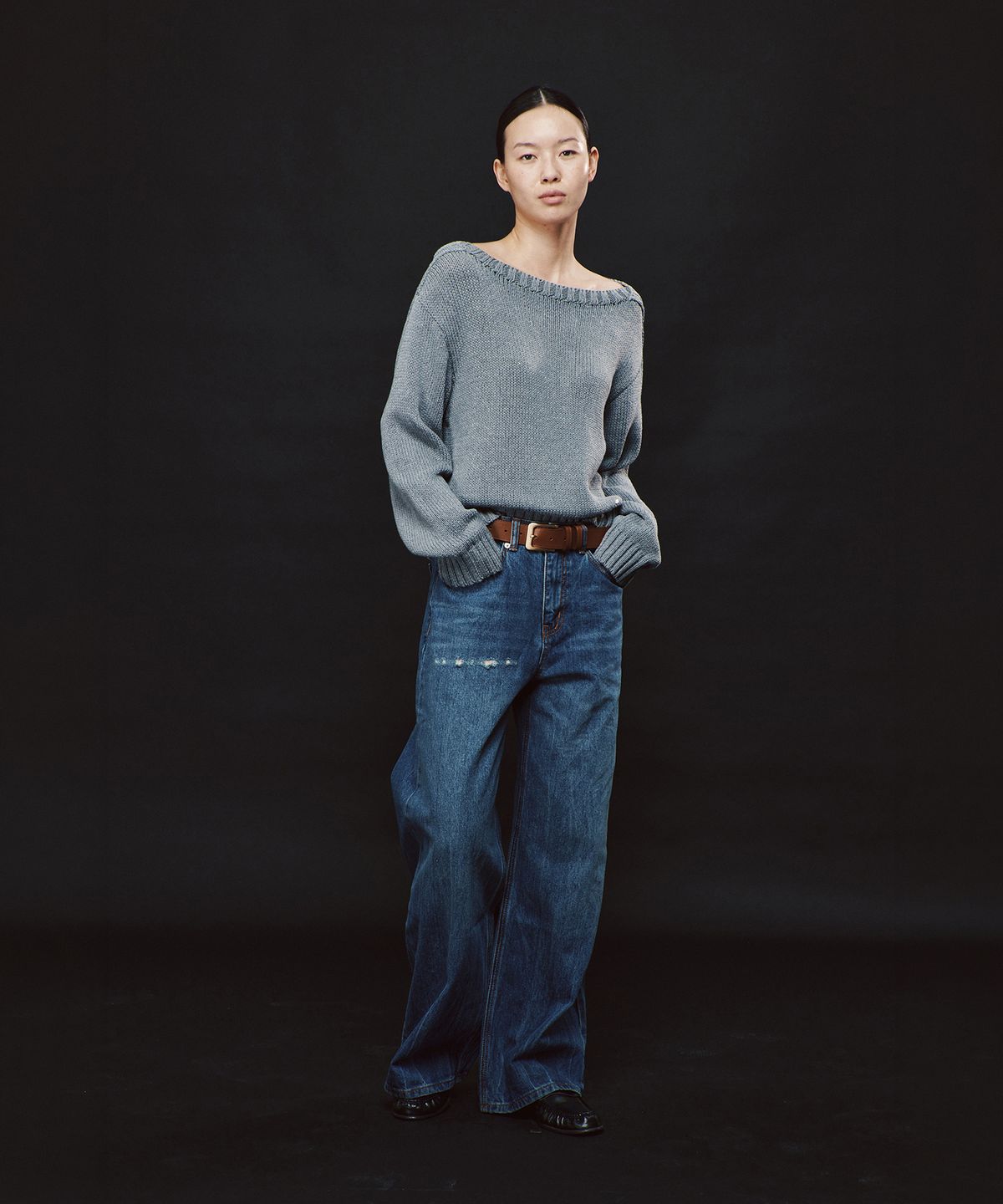 플랙 우먼(PLAC WOMEN) 워시드 와이드 데님팬츠 M43 미드 블루