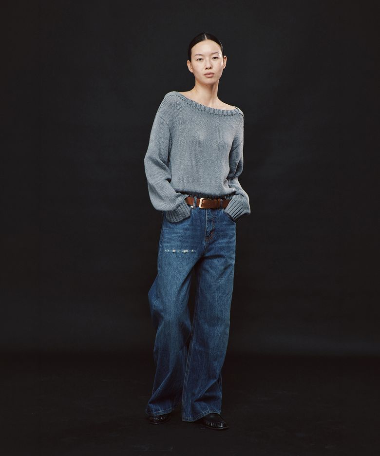 워시드 와이드 데님팬츠 M43 미드 블루