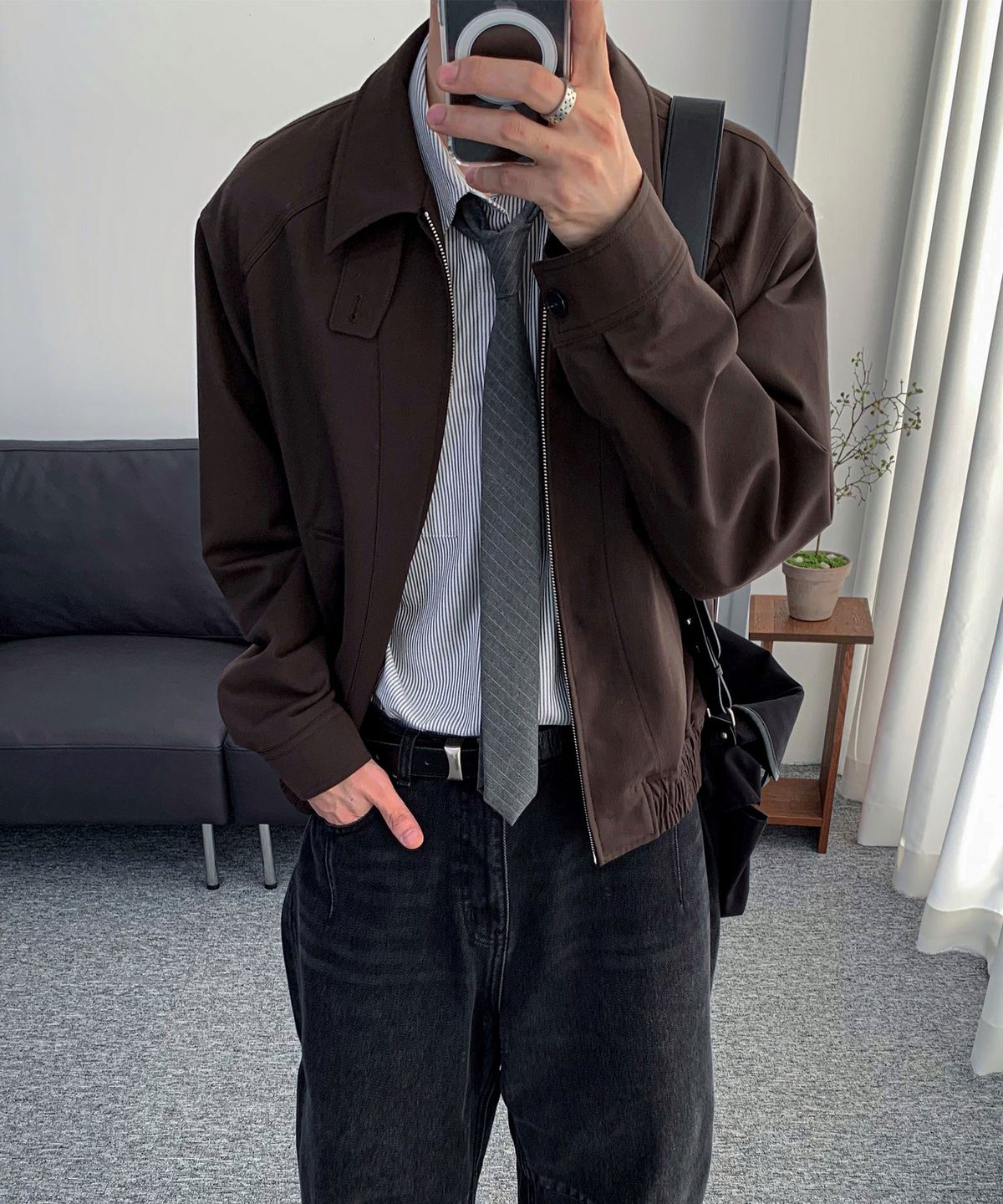 알리스(ALYSS) [데일리룸X알리스] 소프트 그레인 울 블루종 자켓 [브라운]
