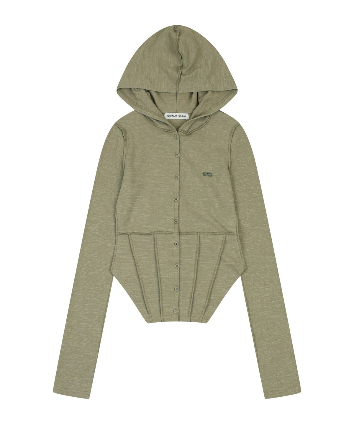 오디너리 홀리데이(ORDINARY HOLIDAY) SLIM CORSET HOOD CARDIGAN [KHAKI]