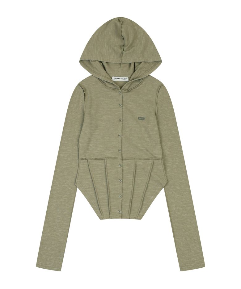 SLIM CORSET HOOD CARDIGAN [KHAKI]