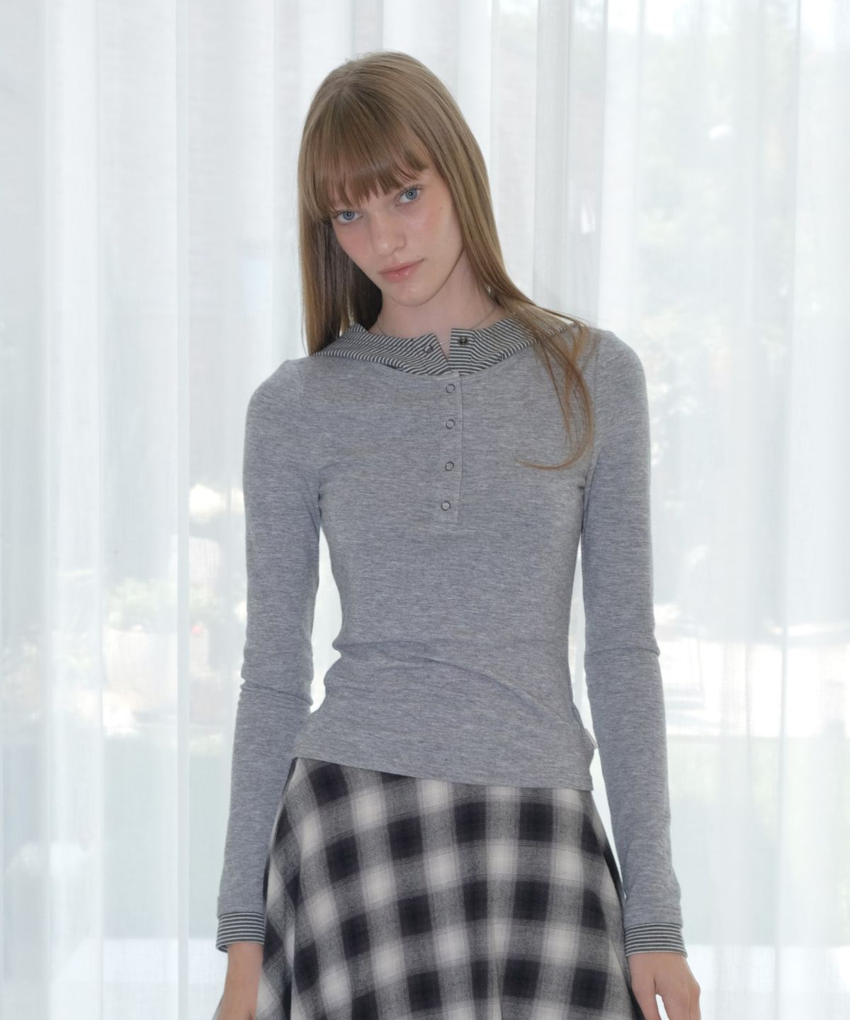 오디너리 홀리데이(ORDINARY HOLIDAY) LAYERED SLIM HOODIE [MELANGE]