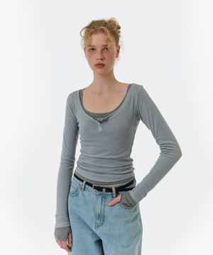 INA HENRY NECK T-SHIRT (LIGHT GREY)