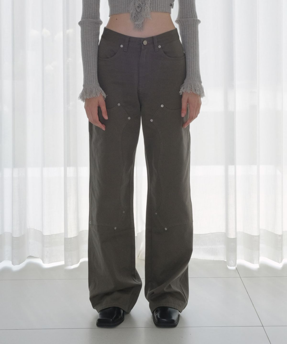 오디너리 홀리데이(ORDINARY HOLIDAY) COTTON DOUBLE KNEE WIDE PANTS [KHAKI]