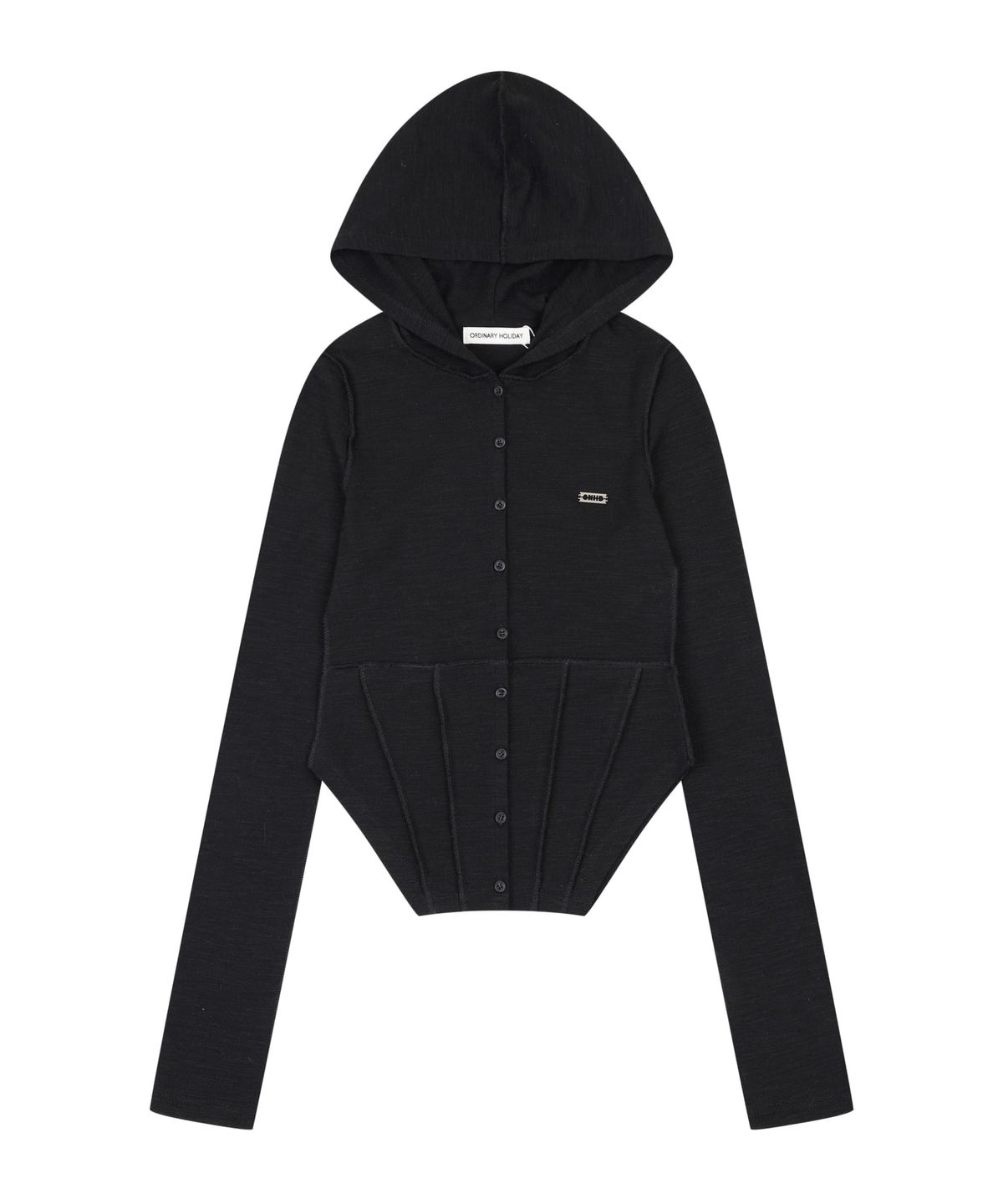 오디너리 홀리데이(ORDINARY HOLIDAY) SLIM CORSET HOOD CARDIGAN [BLACK]