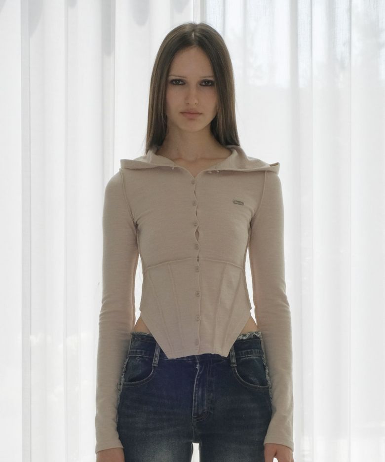 SLIM CORSET HOOD CARDIGAN [BEIGE]