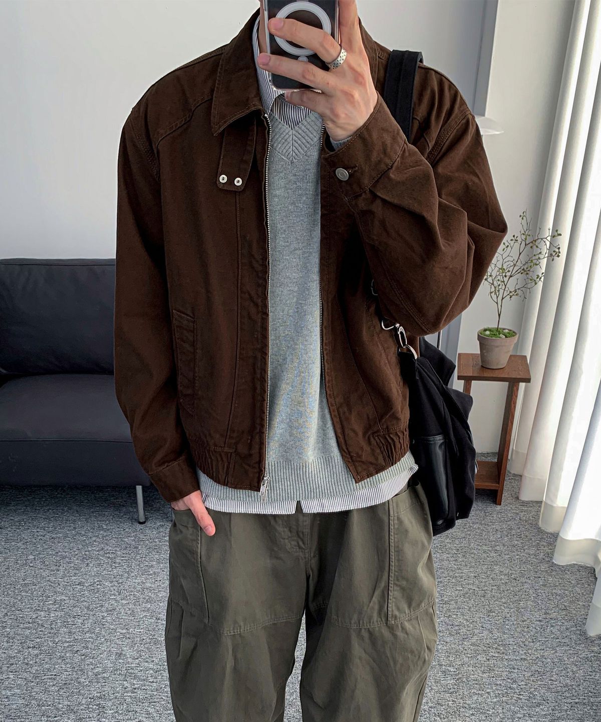알리스(ALYSS) [데일리룸X알리스] 페이디드 그레인 코튼 블루종 자켓 [빈티지브라운]