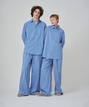 (uni)롭 스트라이프 파자마 셔츠 블루
