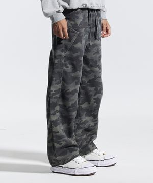 밴딩 와이드 파이핑 사선 카고 팬츠 카모