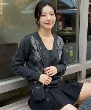 아가일 스티치 가디건 차콜