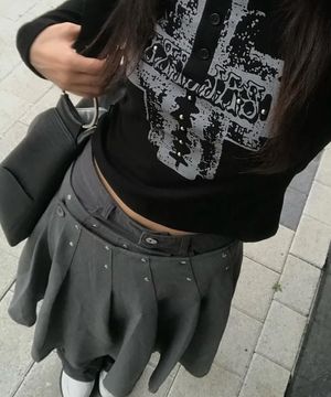 원드랍 플리츠 레이어드 스커트 차콜