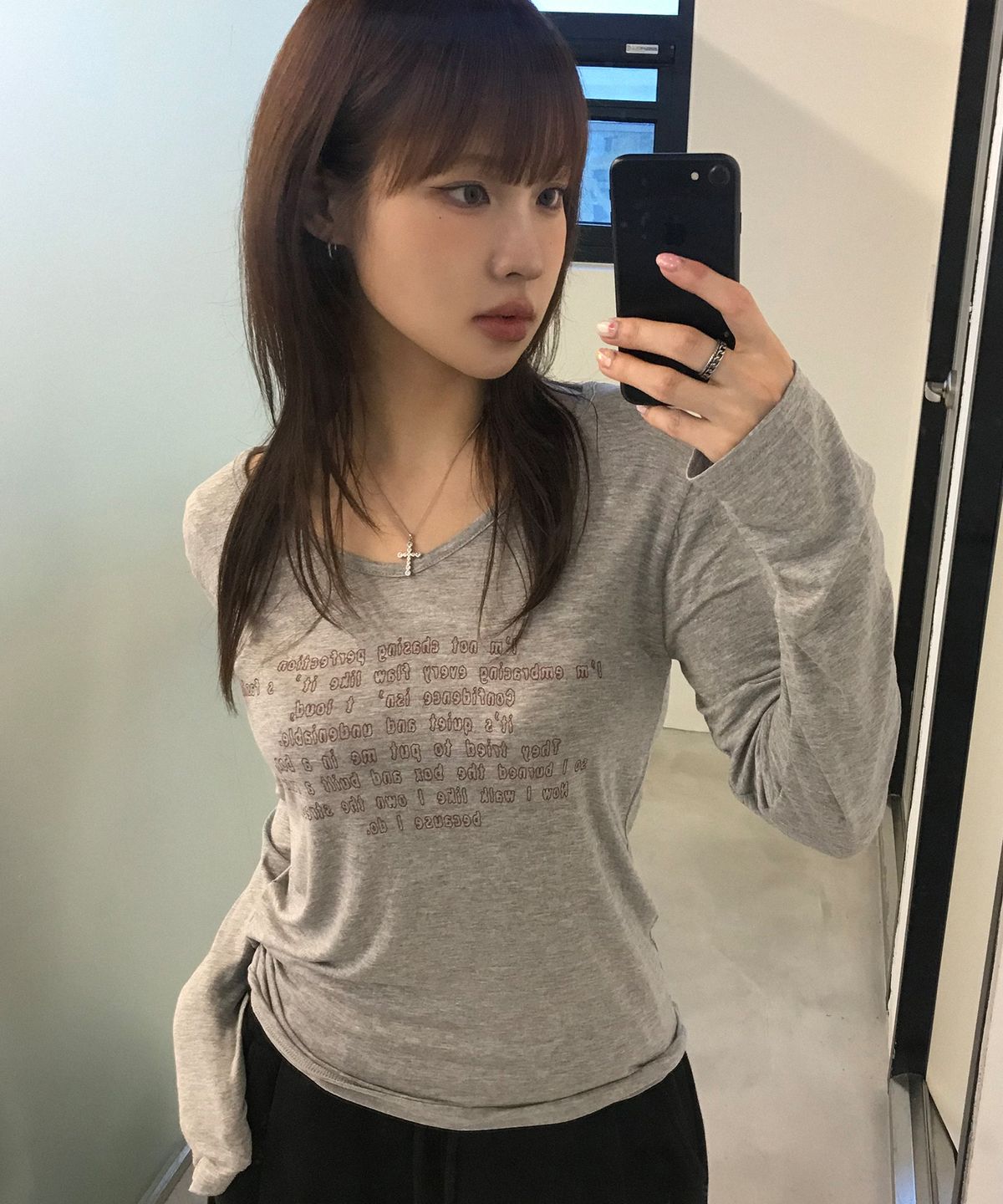칙스(CHICKS) 컨피던스 브이넥 롱 슬리브 멜란지