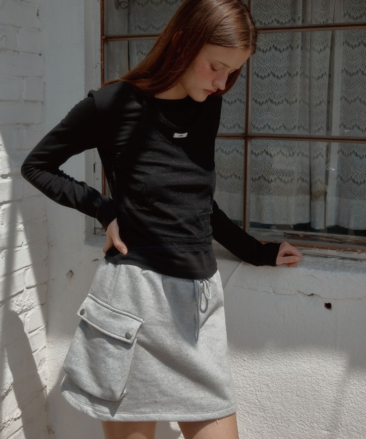 레터리(LETERIE) CARGO BANDING MINI SKIRT_GREY