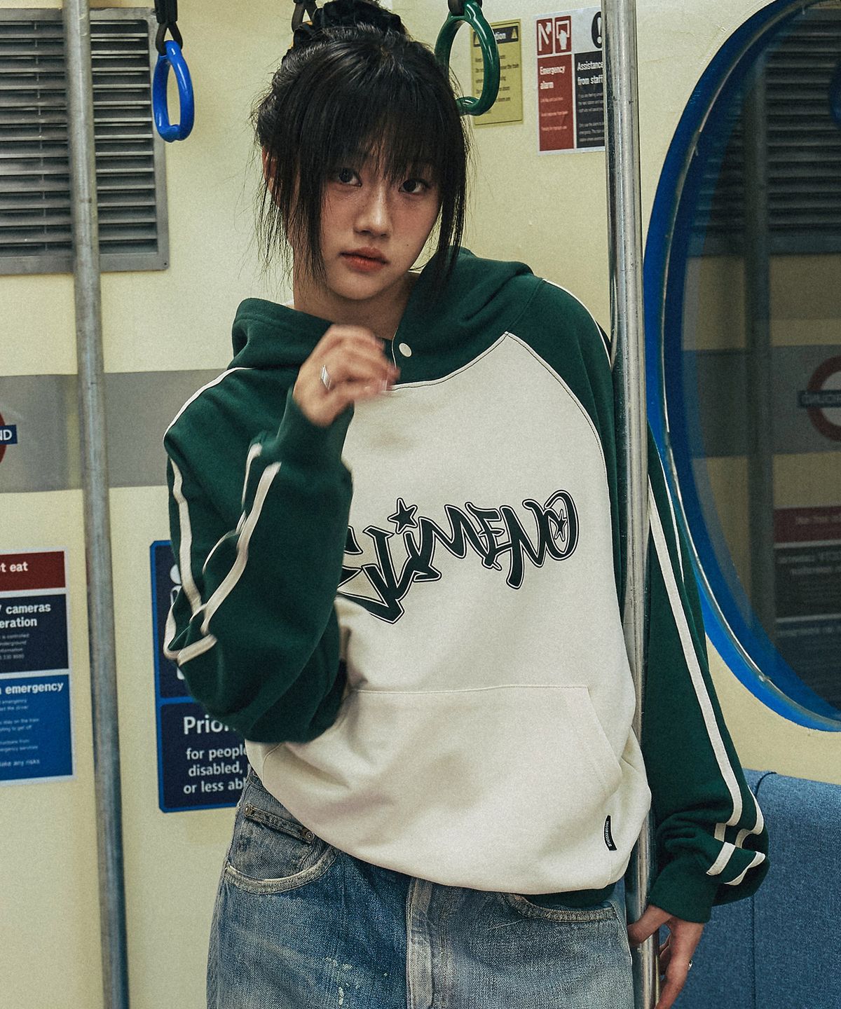 엘리메노(ELIMENO) EL 그라픽 래글런 라인 후드티셔츠 3Color
