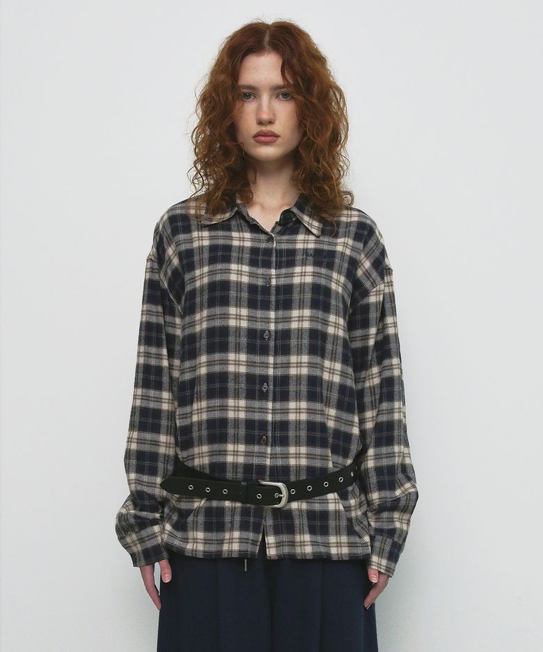 OVERFIT CHECK SHIRT_NAVY