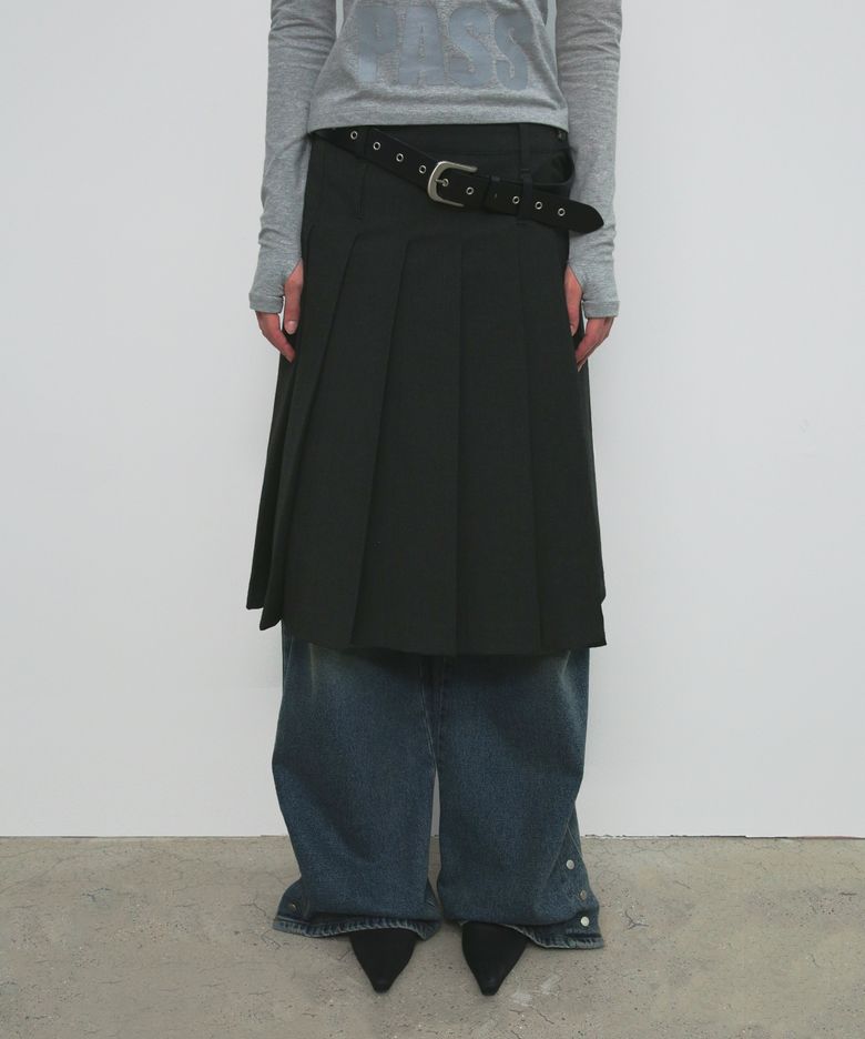 PLEATS WRAP MIDI SKIRT_CHARCOAL