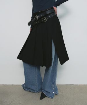 PLEATS WRAP MIDI SKIRT_BLACK