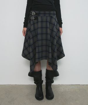 CHECK UNBALANCED MIDI SKIRT_PURPLE