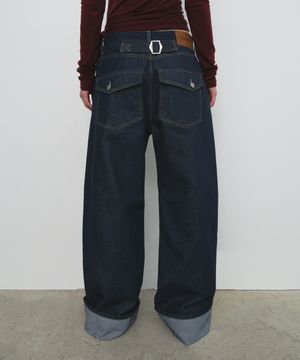 WIDE ROLL UP DENIM PANTS_DEEP BLUE