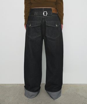 WIDE ROLL UP DENIM PANTS_BLACK
