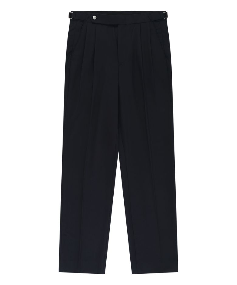 Wool Gabardine adjust Double-Pleated relaxed Trouser (Dark Navy)