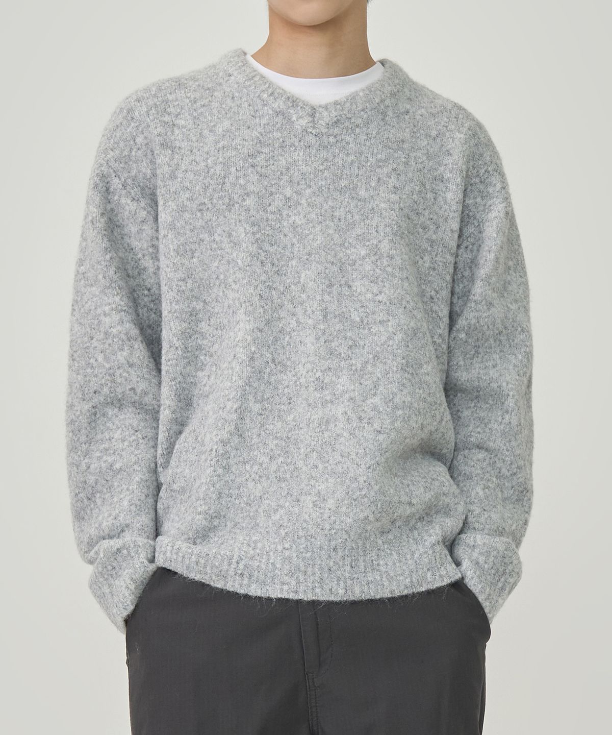 토피(TOFFEE) 퍼지 브이넥 니트 (MELANGE GREY)