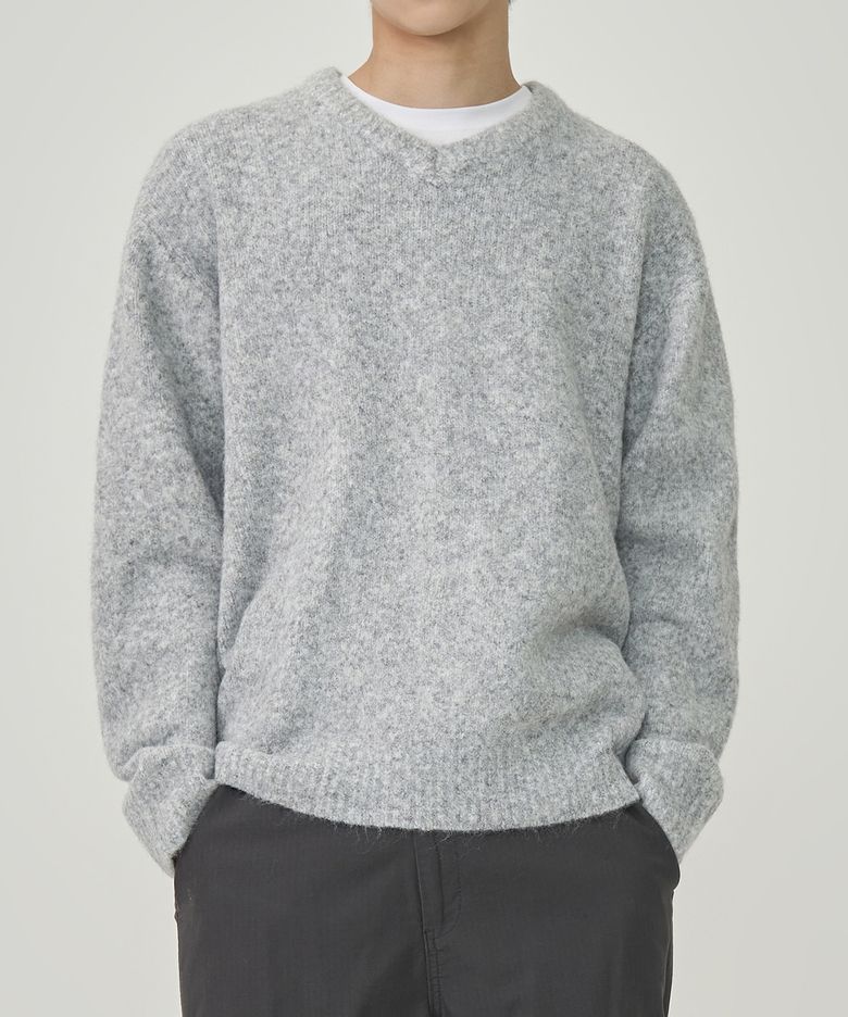 퍼지 브이넥 니트 (MELANGE GREY)